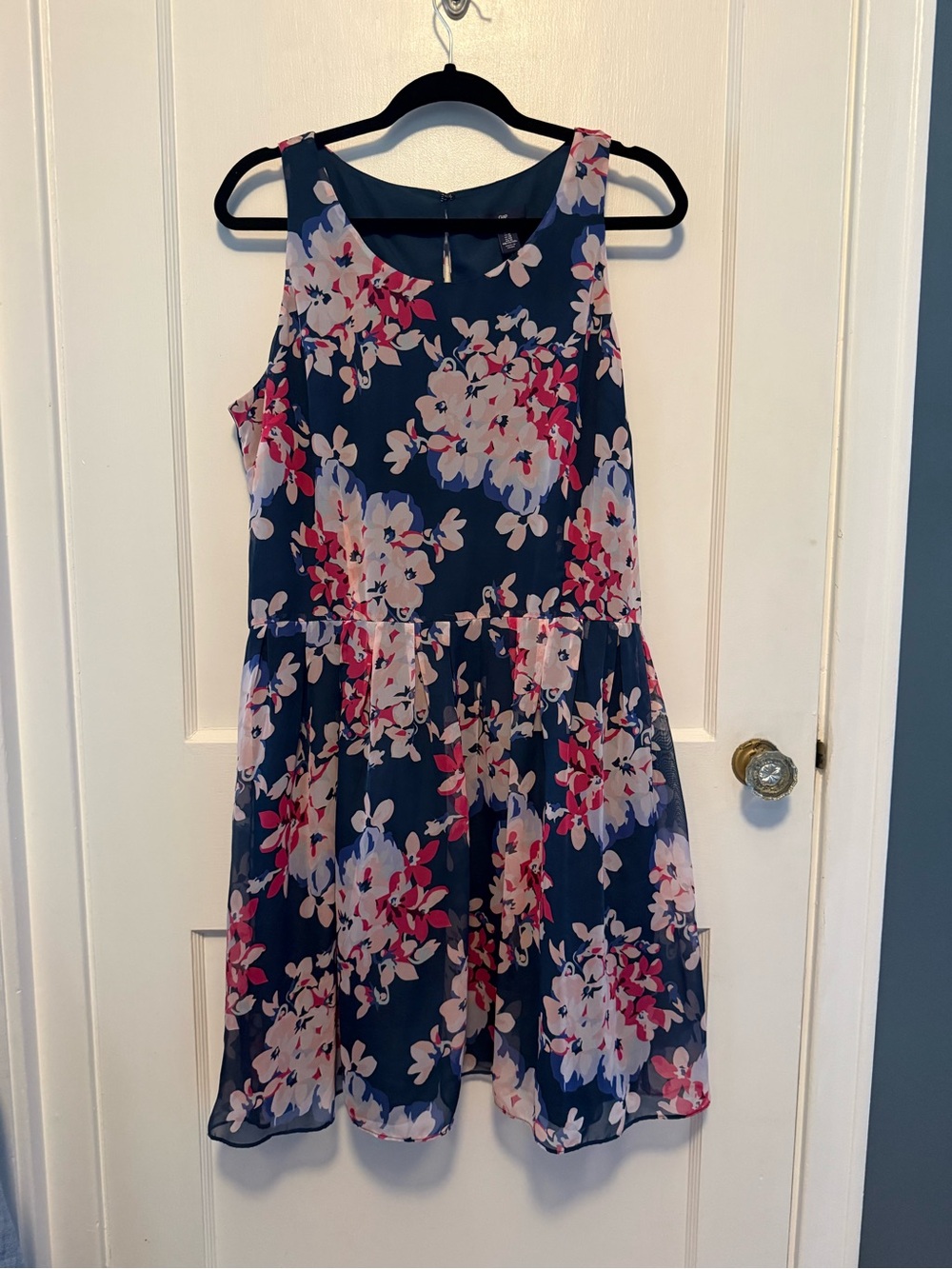 GAP Navy Floral Sleeveless Dress with Pink & White Flowers